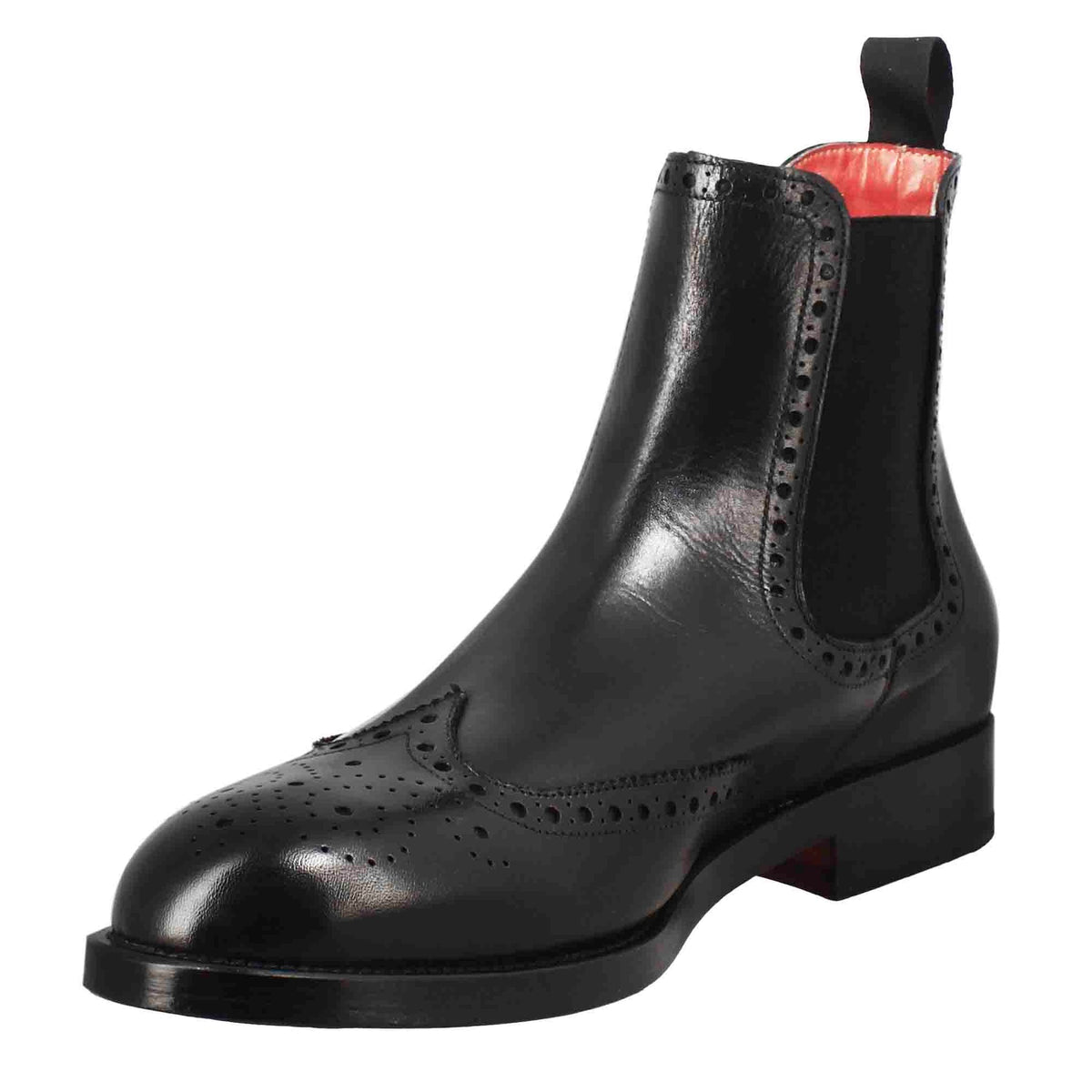 Chelsea boot with brogue details for men in black leather with elastic