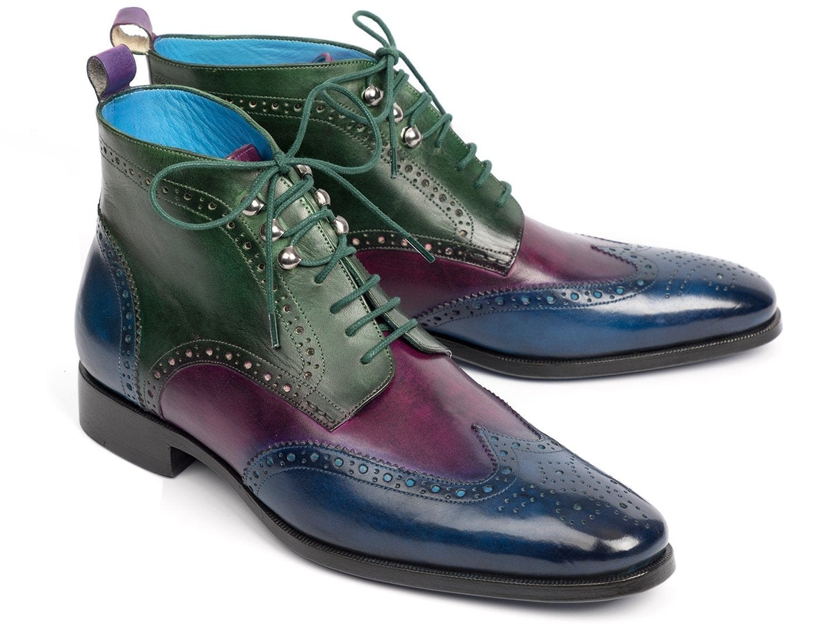 Men's Handmade Tri Tone Wingtip Ankle High Boots