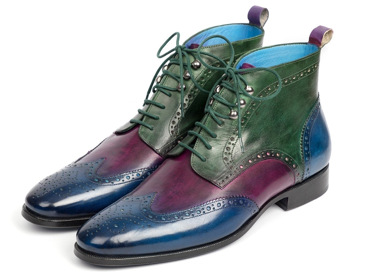 Men's Handmade Tri Tone Wingtip Ankle High Boots
