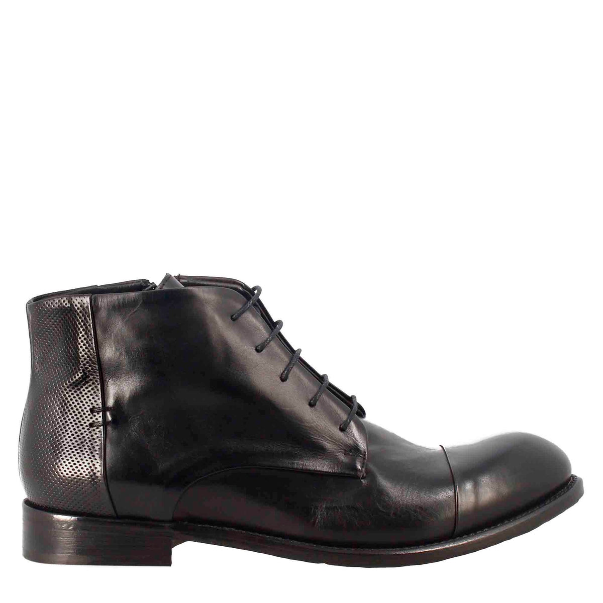 Men's elegant vintage black leather ankle boot