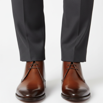 Handmade Men's Brown Leather Ankle High Chukka Boots