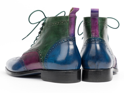Men's Handmade Tri Tone Wingtip Ankle High Boots