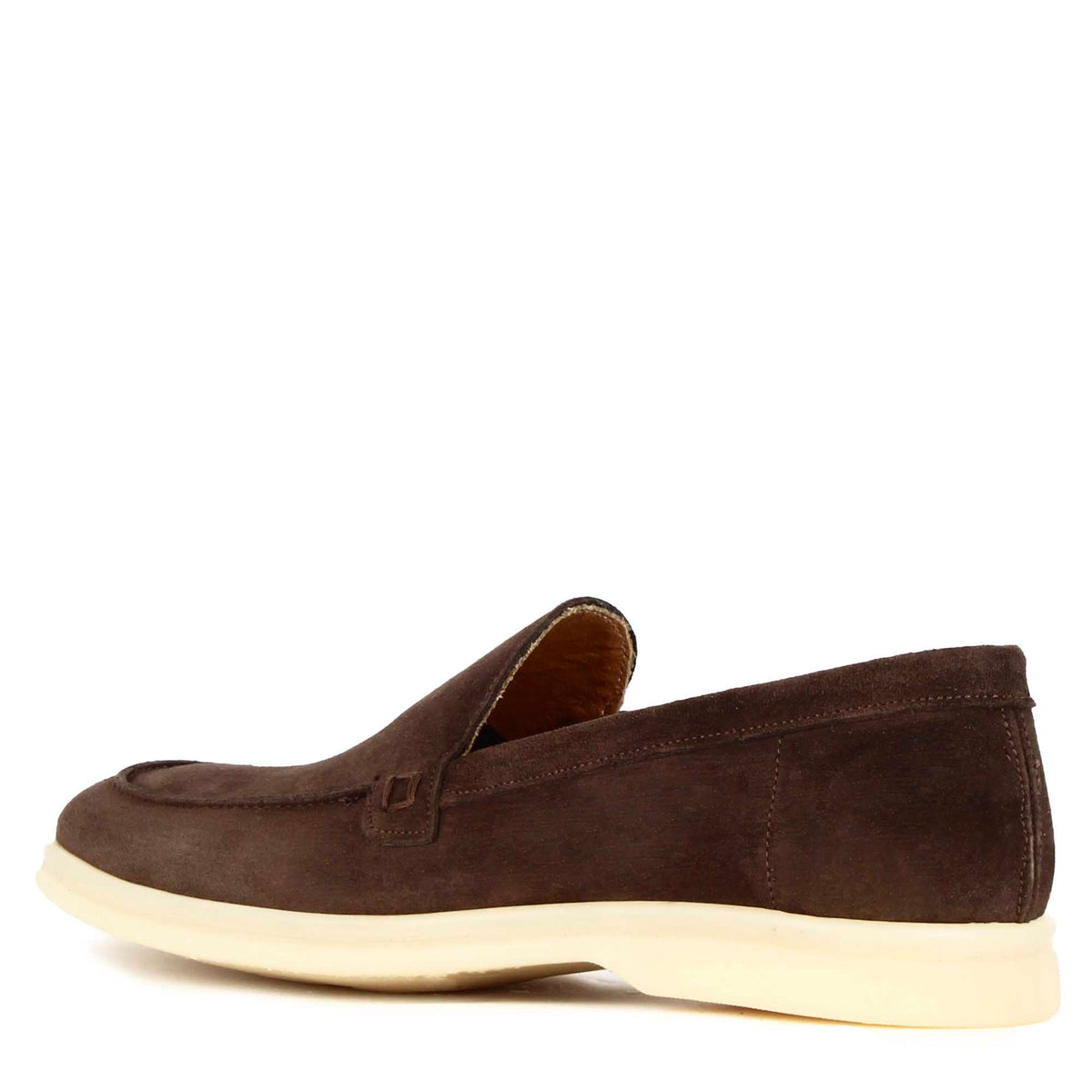 Casual men's moccasin in dark brown suede