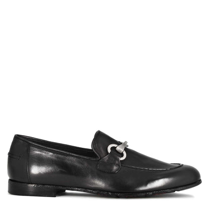 Men's black leather moccasin with horsebit