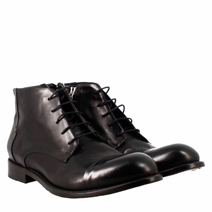 Men's elegant vintage black leather ankle boot